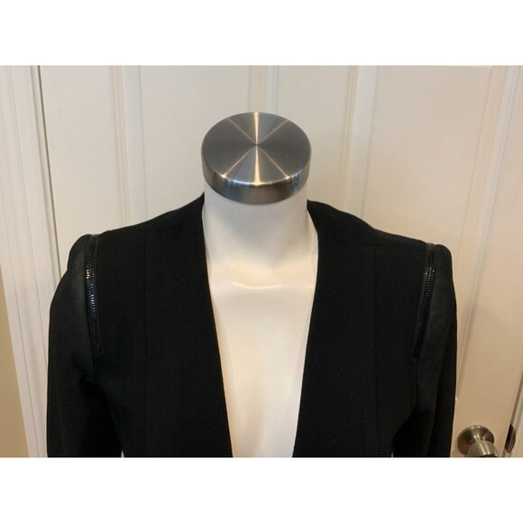 Theory Yaisa Pryor Black Open Front Shoulder Zipper Leather Sleeve Jacket Size S - Picture 2 of 6